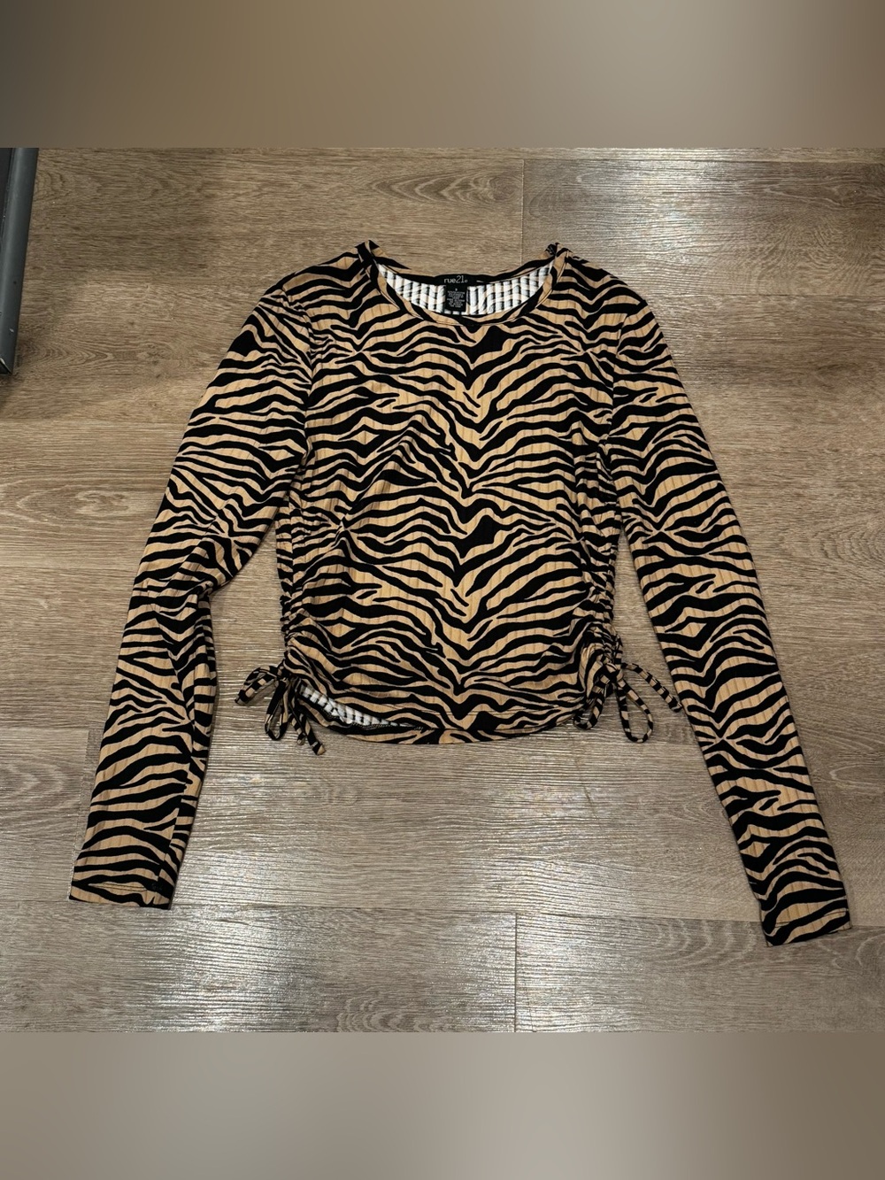 Rue21 Tan and Black Zebra-Print Long Sleeve Top with Side Ties